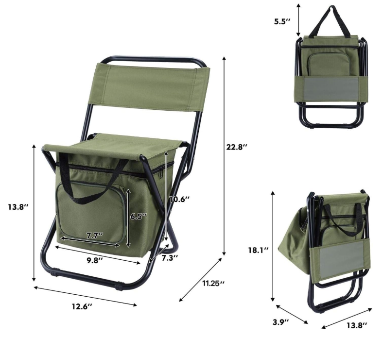 Foldable Fishing Chair with Cooler Bag Portable Outdoor Stool for Camping Hiking Travel - Image 2