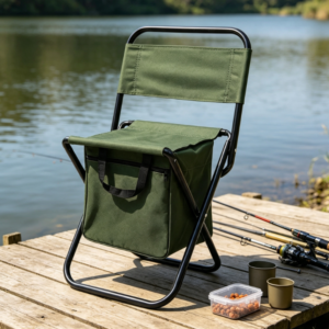 Small Folding Fishing Chair with Cooler Bag Portable Outdoor Stool for Camping Travel
