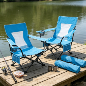 2 Pack Folding Beach Camping Chairs with Armrests Storage Pocket and Cup Holder