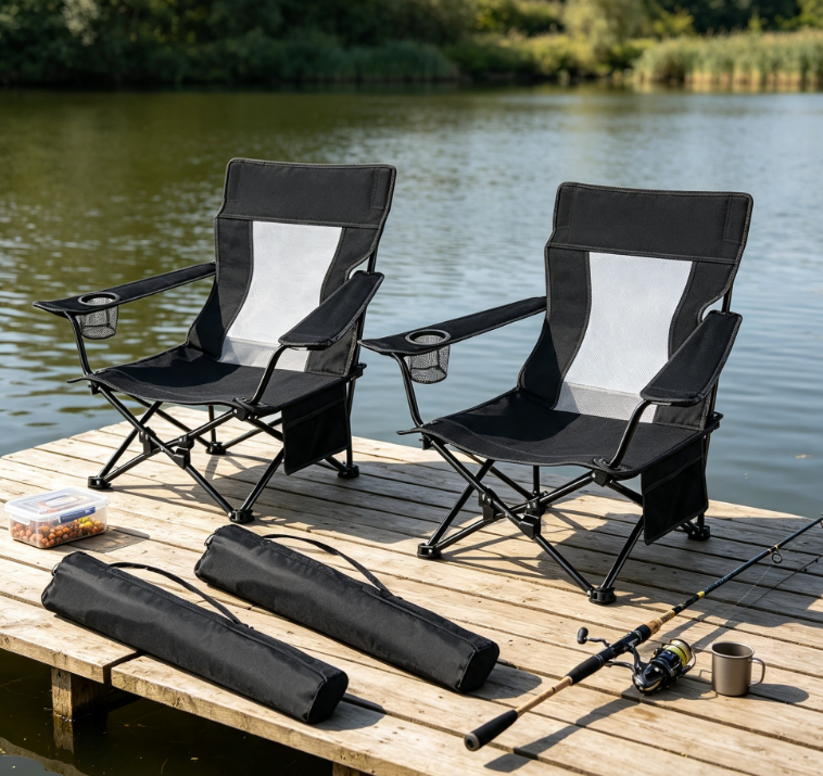 2 Pack Folding Beach Chairs with Storage Bag Cup Holder for Camping Fishing Picnic