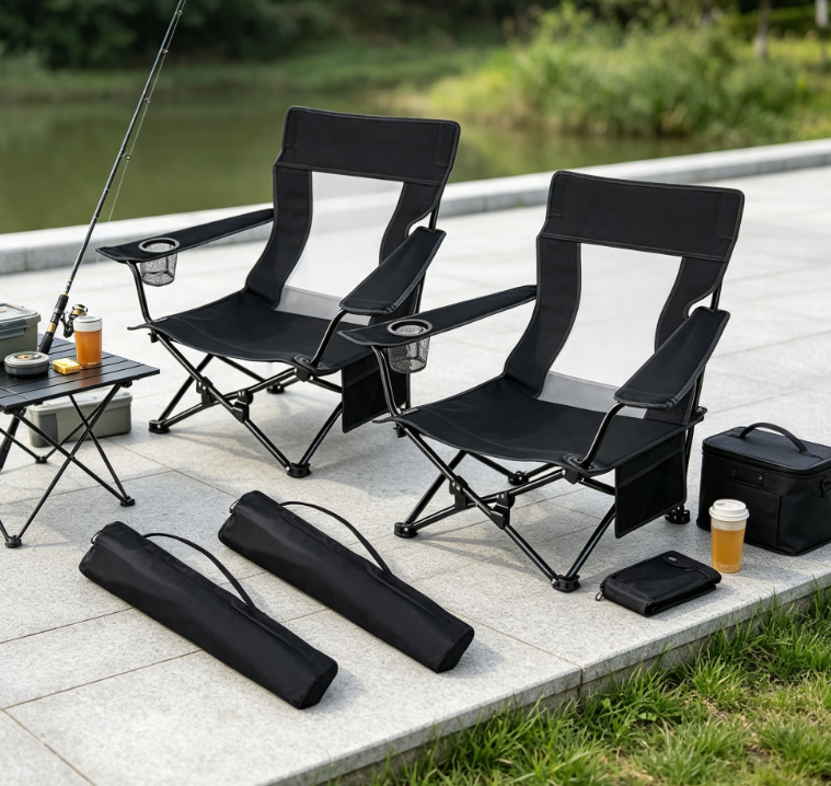 2 Pack Folding Beach Chairs with Storage Bag Cup Holder for Camping Fishing Picnic - Image 2