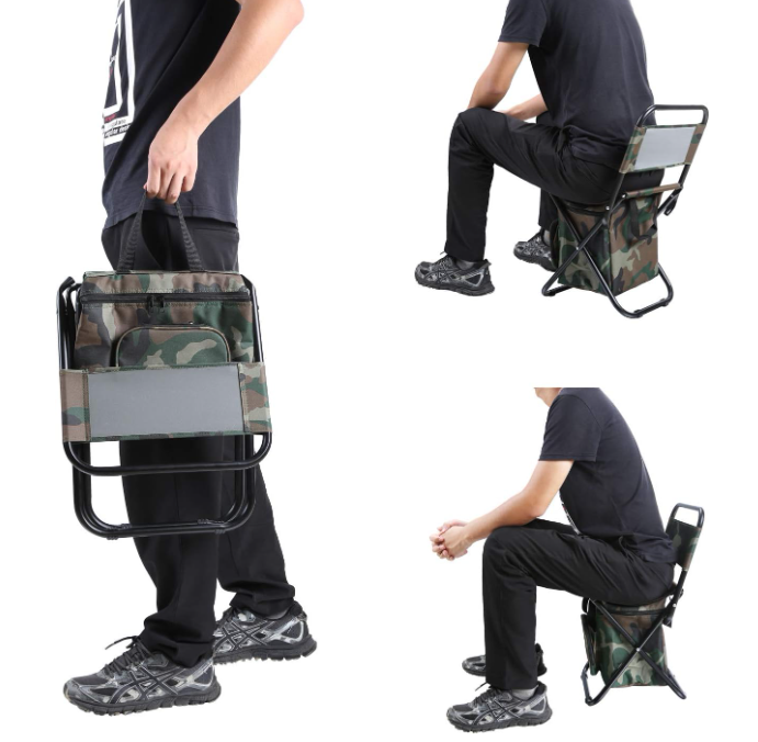 Compact Folding Fishing Chair with Cooler Storage Bag Portable Outdoor Seat for Hunting Camping - Image 2