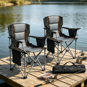 2 Pack Oversized Folding Camping Chairs with Cooler Bag Cup Holder and Side Pocket