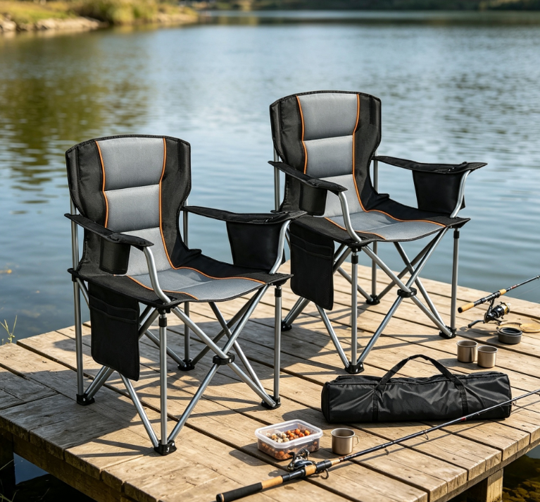 2 Pack Oversized Folding Camping Chairs with Cooler Bag Cup Holder and Side Pocket