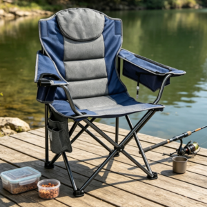 Oversized Portable Folding Camping Chair with Cooler Bag Shoulder Strap and Cup Holder