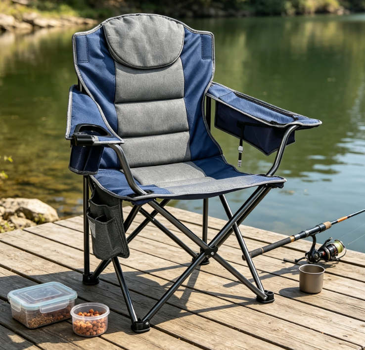 Oversized Portable Folding Camping Chair with Cooler Bag Shoulder Strap and Cup Holder