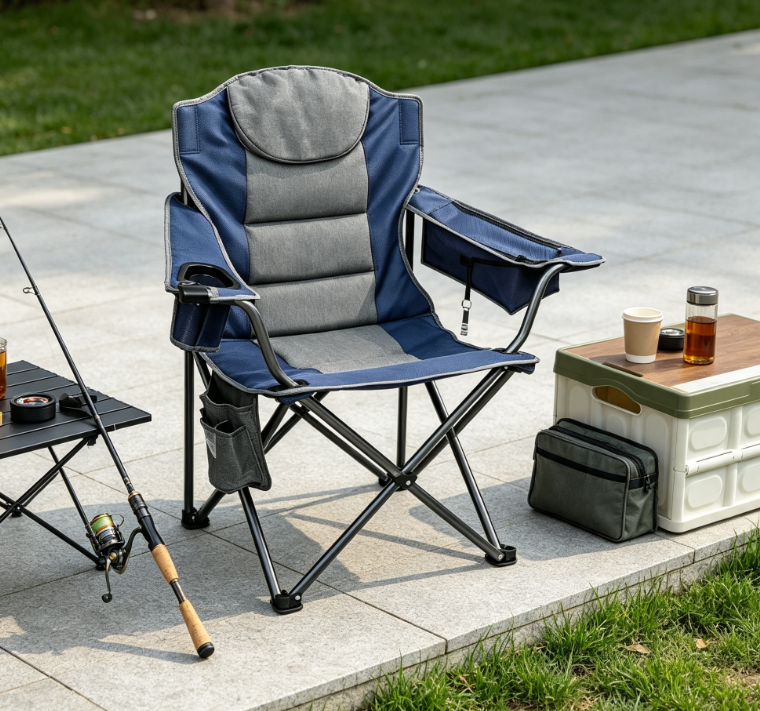 Oversized Portable Folding Camping Chair with Cooler Bag Shoulder Strap and Cup Holder - Image 2