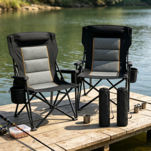 Heavy Duty Folding Camping Chair with Headrest Side Pocket and Cup Holder for Fishing Outdoor