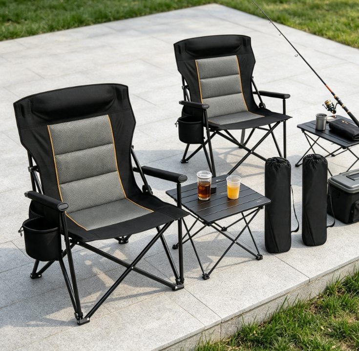 Heavy Duty Folding Camping Chair with Headrest Side Pocket and Cup Holder for Fishing Outdoor - Image 2