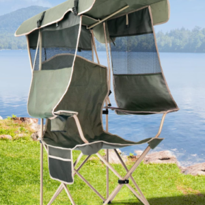 Folding Camping Chair with Sun Canopy Shade Cup Holder and Side Storage Pocket