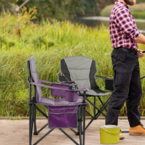 2 Pack Padded Oversized Folding Camping Chairs with Cooler Bag Cup Holder and Side Pocket