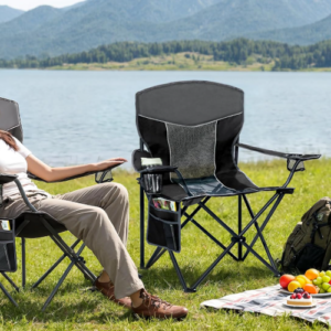 2 Pack Large Folding Camping Chairs with Mesh Back Design and Storage Pocket