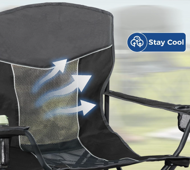 2 Pack Large Folding Camping Chairs with Mesh Back Design and Storage Pocket - Image 2