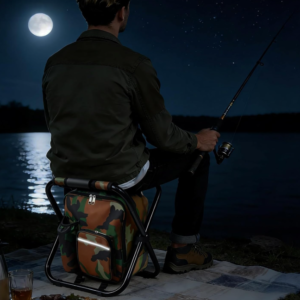 Folding Backpack Fishing Chair with Cooler Storage Pocket Portable Outdoor Stool for Beach Travel