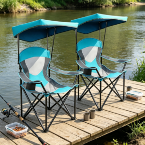 Heavy Duty Folding Camping Chair with Adjustable Sunshade Cup Holder and Carry Bag