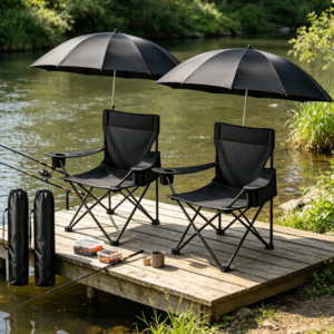 2 Pack Folding Camping Chairs with Adjustable Canopy and Cup Holder for Outdoor Fishing