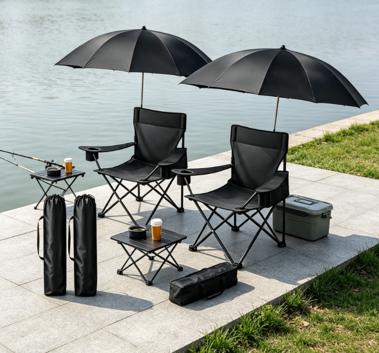 2 Pack Folding Camping Chairs with Adjustable Canopy and Cup Holder for Outdoor Fishing - Image 2