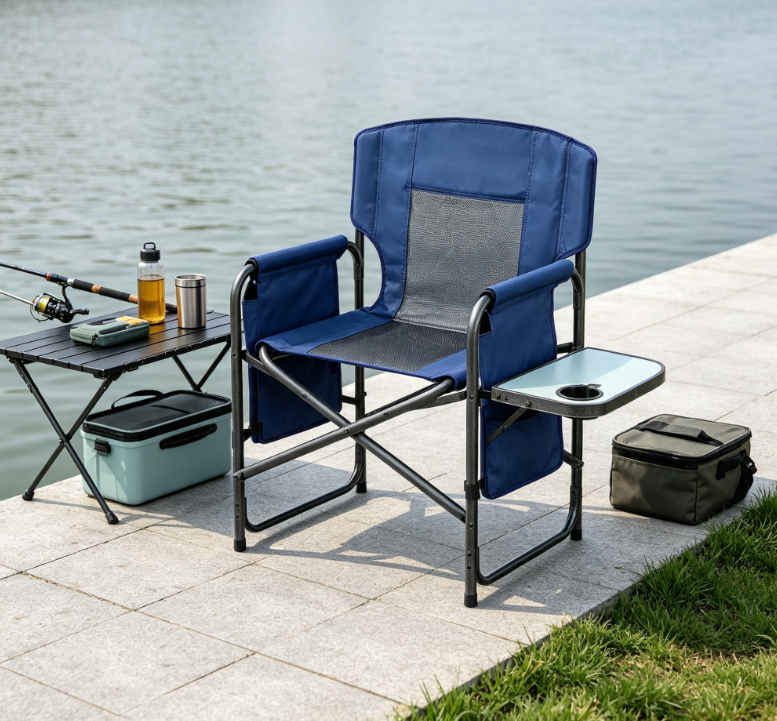 Folding Director Style Camping Chair with Side Table Storage Pocket and Carry Strap - Image 2