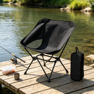 Adjustable Height Folding Camping Chair with Side Pocket and Carry Bag for Outdoor Travel
