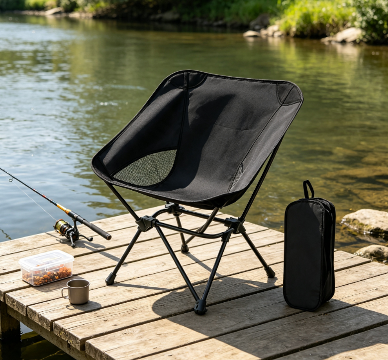 Adjustable Height Folding Camping Chair with Side Pocket and Carry Bag for Outdoor Travel