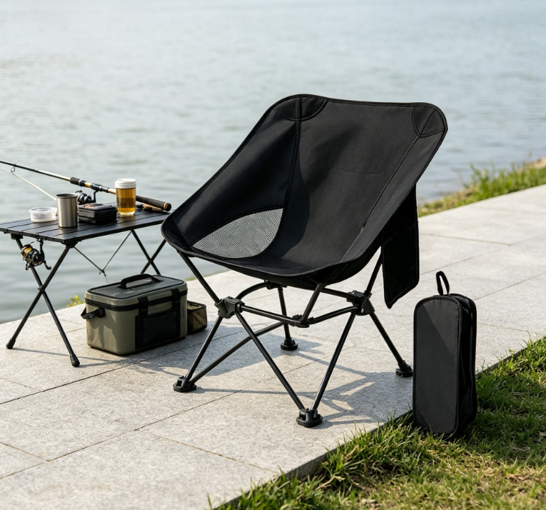 Adjustable Height Folding Camping Chair with Side Pocket and Carry Bag for Outdoor Travel - Image 2