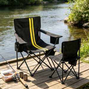 Portable Folding Camping Chair with Insulated Cooler Storage and Cup Holder for Fishing