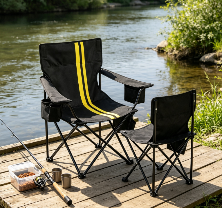 Portable Folding Camping Chair with Insulated Cooler Storage and Cup Holder for Fishing