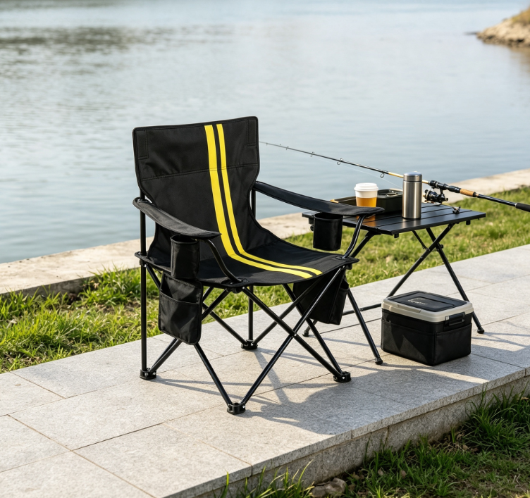 Portable Folding Camping Chair with Insulated Cooler Storage and Cup Holder for Fishing - Image 2