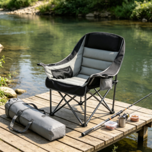 Oversized Folding Camping Chair with Dual Cup Holder and Carry Bag for Outdoor Activities