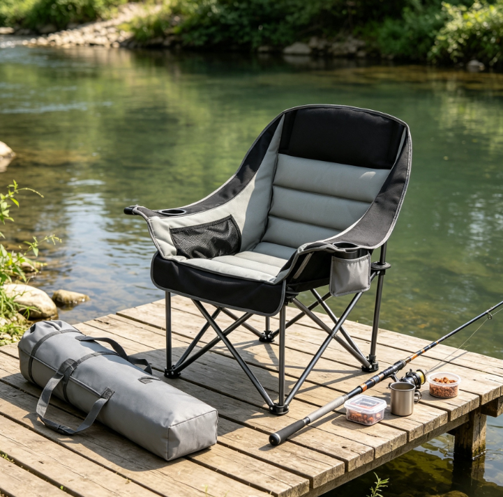 Oversized Folding Camping Chair with Dual Cup Holder and Carry Bag for Outdoor Activities