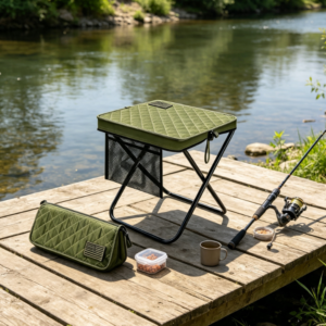Extra Large Folding Backpack Stool with Storage Pocket Portable Outdoor Seat for Fishing
