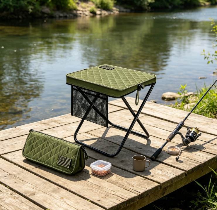 Extra Large Folding Backpack Stool with Storage Pocket Portable Outdoor Seat for Fishing