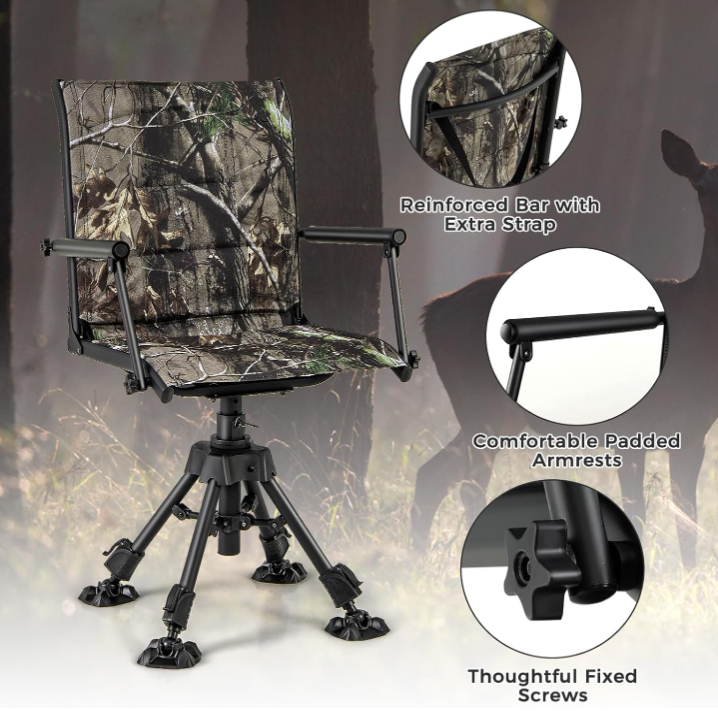360 Degree Swivel Hunting Chair with Adjustable Legs Folding Seat for Fishing Camping - Image 2