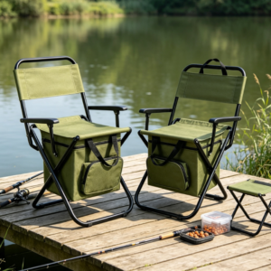 2 Pack Multi Function Folding Fishing Chairs with Cooler Bag Portable Backrest Seats for Camping Hunting