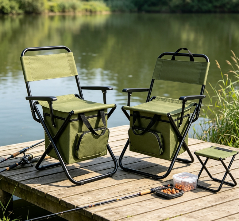 2 Pack Multi Function Folding Fishing Chairs with Cooler Bag Portable Backrest Seats for Camping Hunting