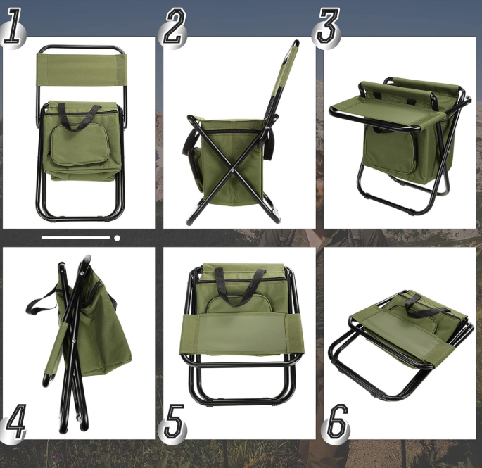 2 Pack Multi Function Folding Fishing Chairs with Cooler Bag Portable Backrest Seats for Camping Hunting - Image 2