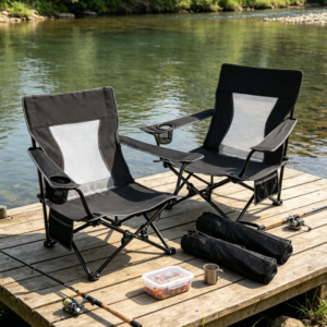 2 Pack Folding Beach Camping Chairs with Armrests Storage Pocket and Carry Bag