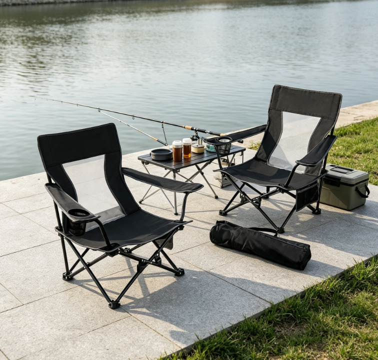 2 Pack Folding Beach Camping Chairs with Armrests Storage Pocket and Carry Bag - Image 2