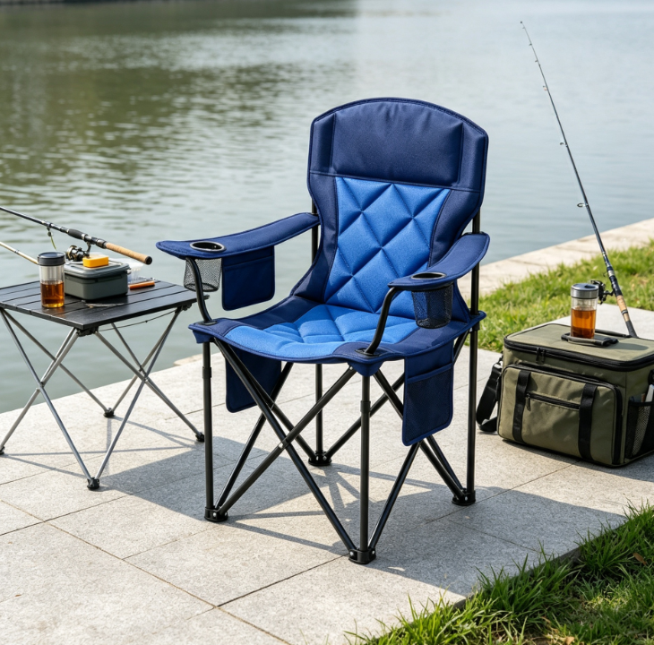 Heavy Duty Folding Camping Chair with Cup Holders Side Pockets for Fishing Sports Outdoor - Image 2