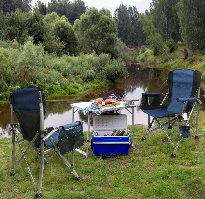 High Back Folding Camping Chair with Armrests Storage Bag and Cup Holder for Outdoor Use