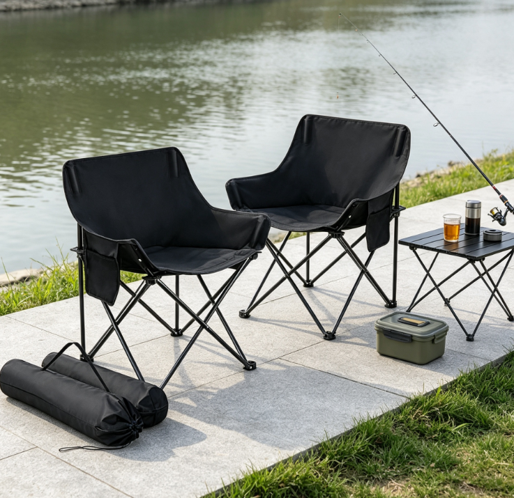 2 Pack Folding Moon Camping Chairs with Carry Bag for Fishing Sports Outdoor Activities - Image 2