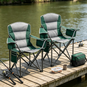 2 Pack Oversized Folding Camping Chairs with Cooler Bag Cup Holder for Fishing Garden