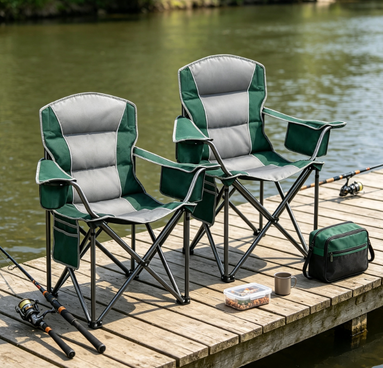 2 Pack Oversized Folding Camping Chairs with Cooler Bag Cup Holder for Fishing Garden