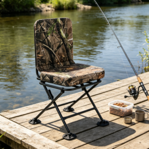 Swivel Folding Hunting Chair with Adjustable Foot Pads for Fishing Camping Outdoor Use