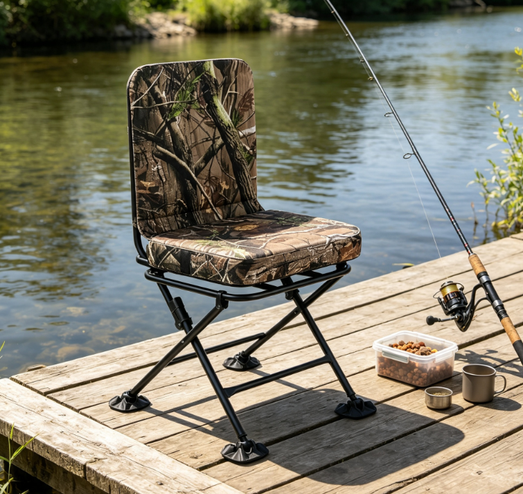 Swivel Folding Hunting Chair with Adjustable Foot Pads for Fishing Camping Outdoor Use
