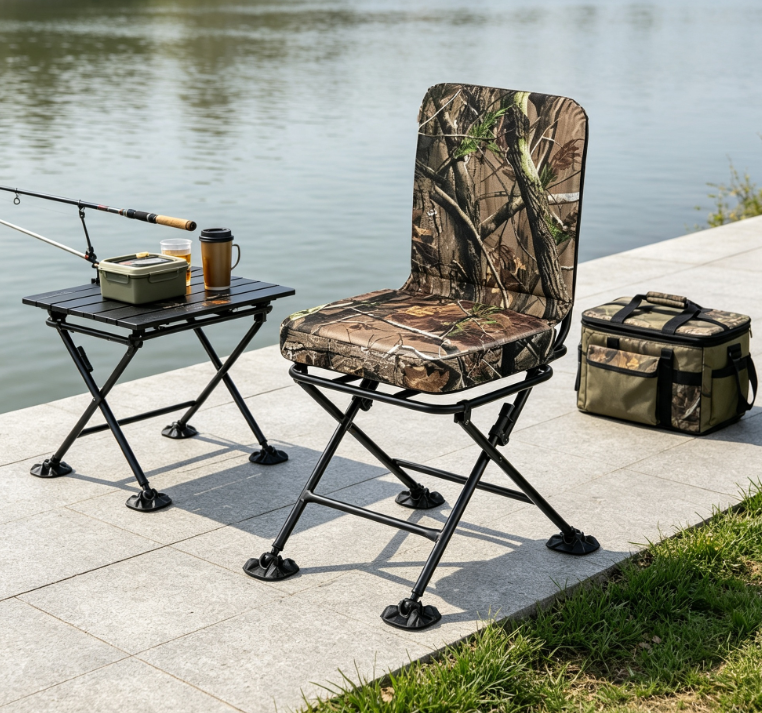 Swivel Folding Hunting Chair with Adjustable Foot Pads for Fishing Camping Outdoor Use - Image 2
