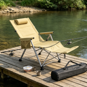 Reclining Folding Camping Chair with Footrest Headrest and Storage Pocket for Outdoor Activities