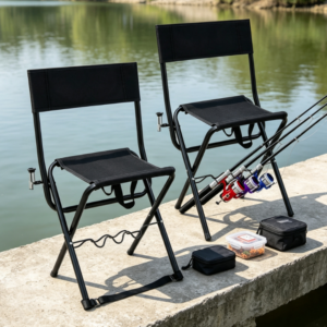 2 Pack Folding Fishing Chairs with Rod Holder Portable Outdoor Seats for Fishing and Camping