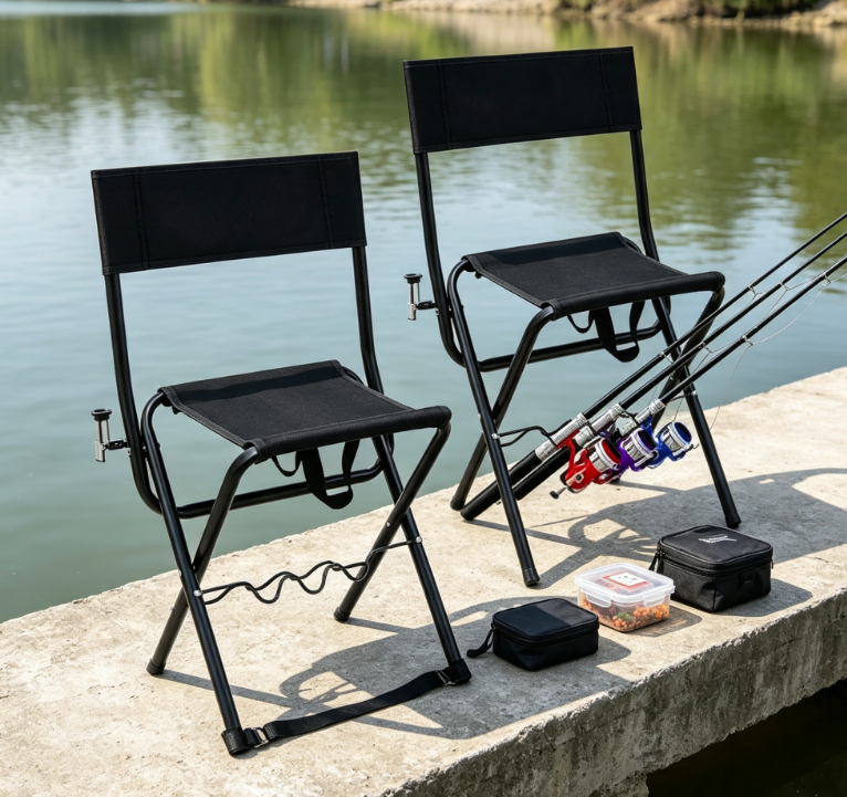 2 Pack Folding Fishing Chairs with Rod Holder Portable Outdoor Seats for Fishing and Camping