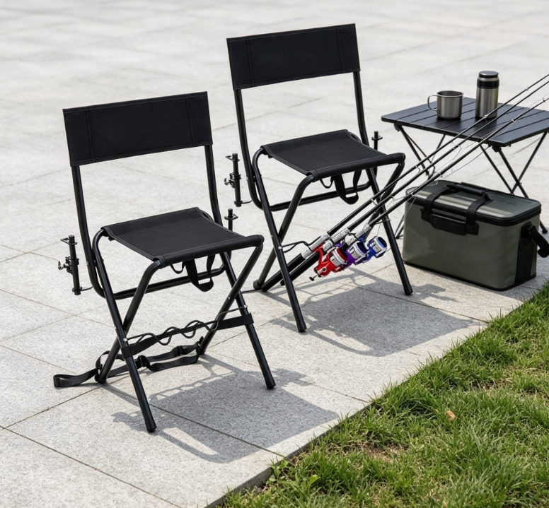 2 Pack Folding Fishing Chairs with Rod Holder Portable Outdoor Seats for Fishing and Camping - Image 2